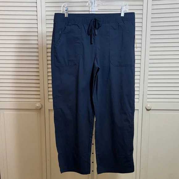 NWT Title Nine Women's Brash Tie Front Blue Cropped Cotton Blend Pants Medium - Picture 1 of 13
